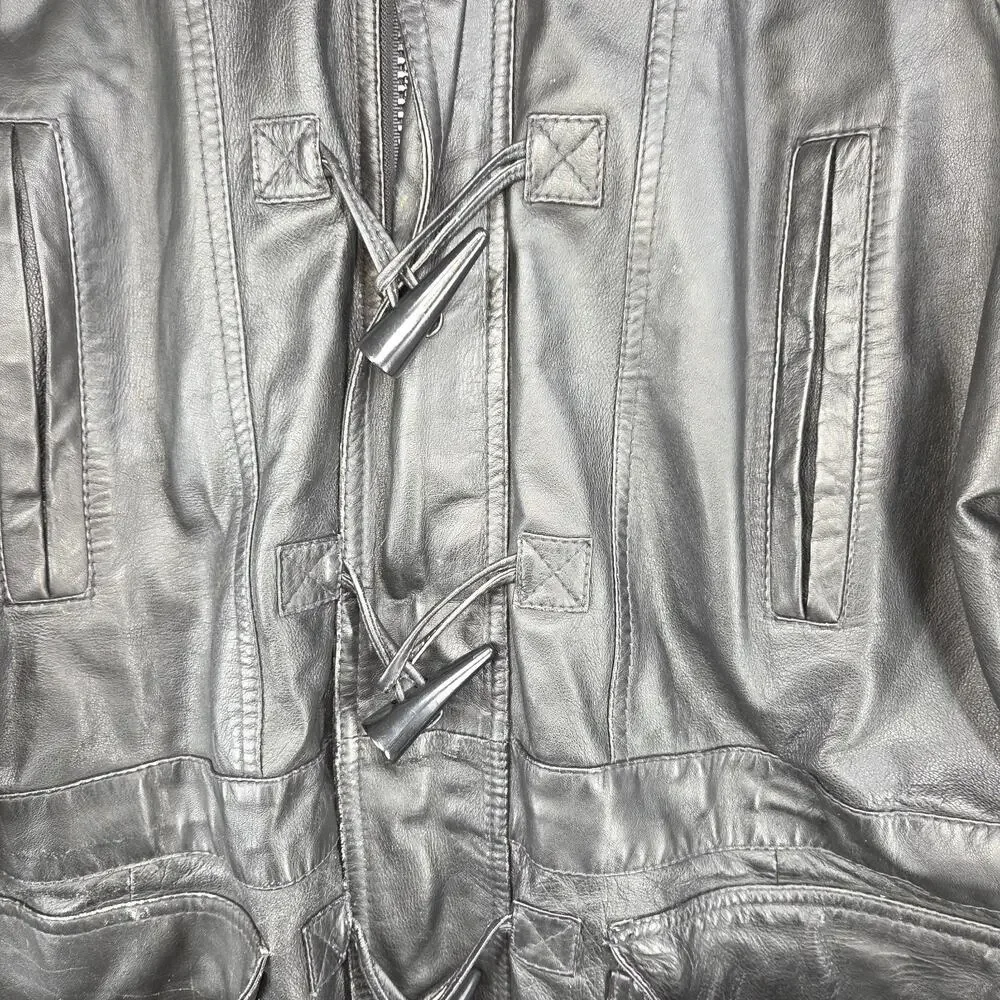 Vtg City Streets Jacket Mens Lamb Black Leather Mens Medium Horn Toggle Fastner